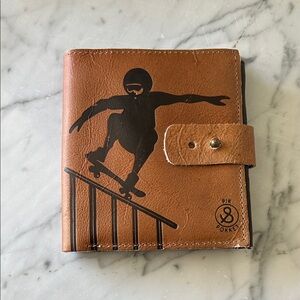Vintage Brown Leather Wallet with Skater Design